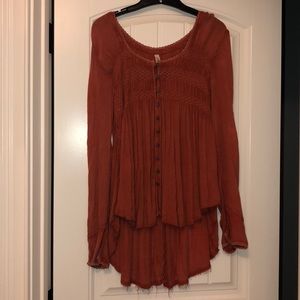 Free People Orange Buttoned Shirt